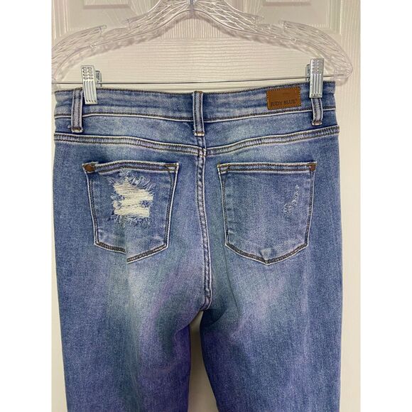 Judy Blue Jeans Women's Sz 27 Blue Boyfriend Fit Distressed Ripped Denim - Picture 7 of 13